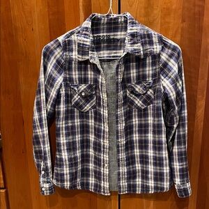 Hippie Laundry Blue Plaid Button Down Shirt